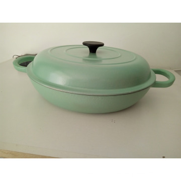 Most Popular Durable Cast Iron 12'' Enamel Shallow Casserole With Stainelss Steel Knob For Kitchen Use